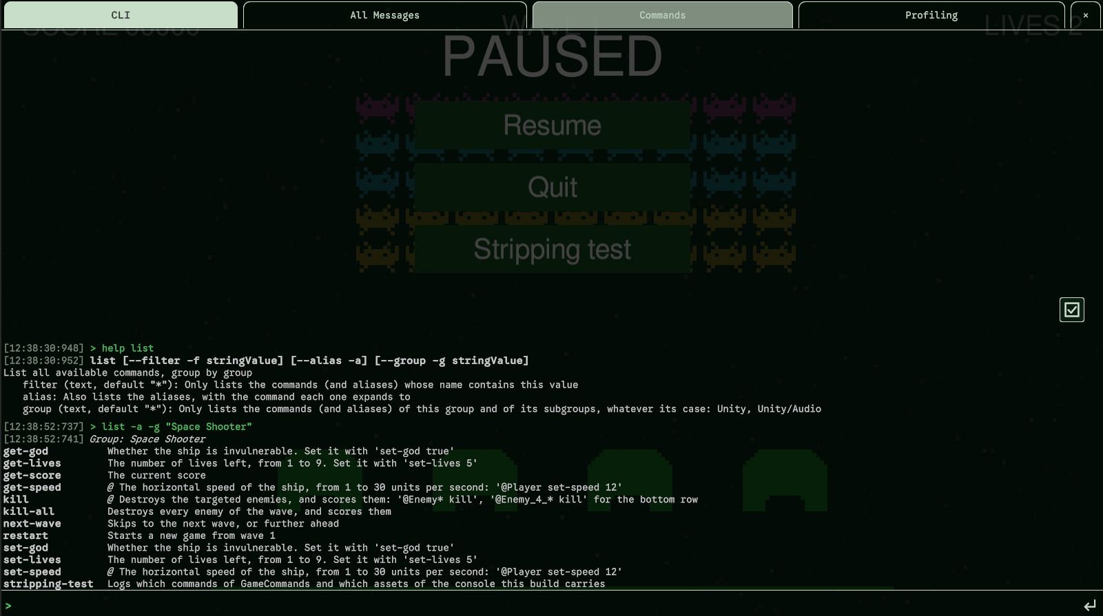 list --alias: the commands and aliases, group by group.