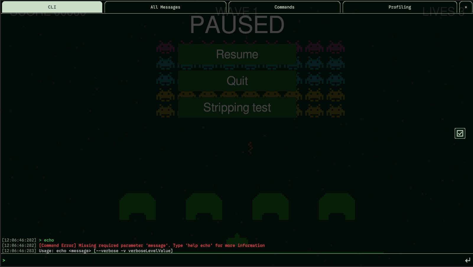 A mistyped entry: the error, then the syntax of the command.